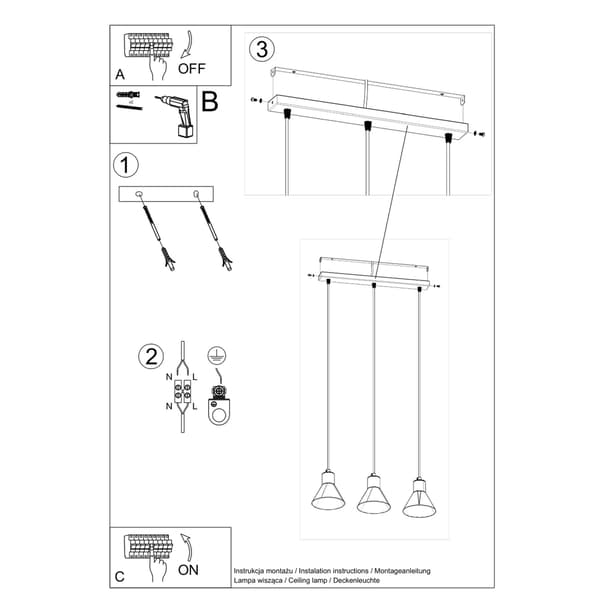 Pendel lampa TALEJA 3 svart [E27] Black