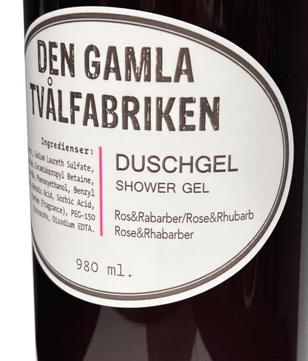 Duschgel med pumpflaska Ros/Rabarber 1000 ml Brun