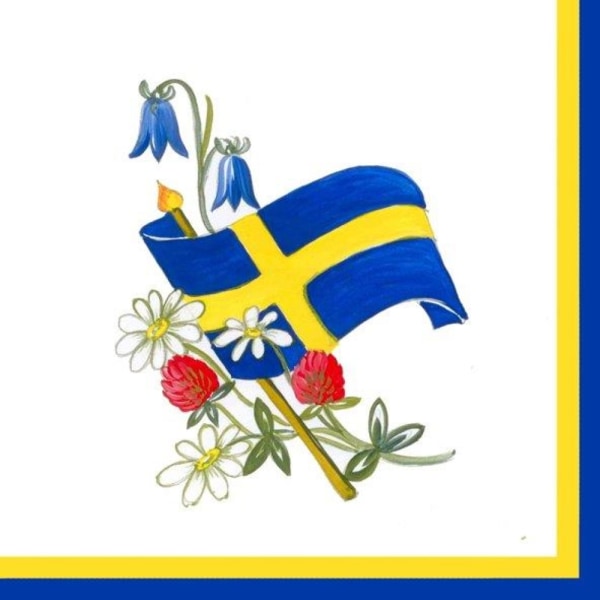 Servietter Svensk flagg/Blomster 33x33cm 20-pak Multicolor