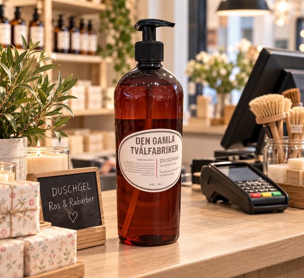 Duschgel med pumpflaska Ros/Rabarber 1000 ml Brun