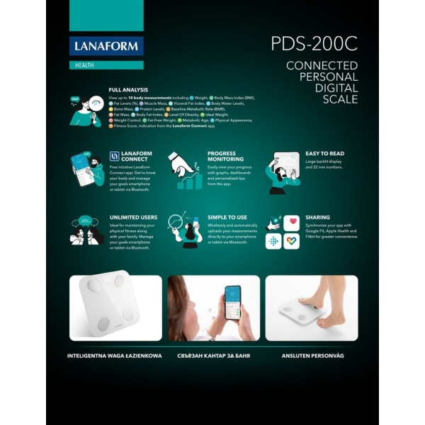 PDS-200C - Smart Digital Personvægt Transparent