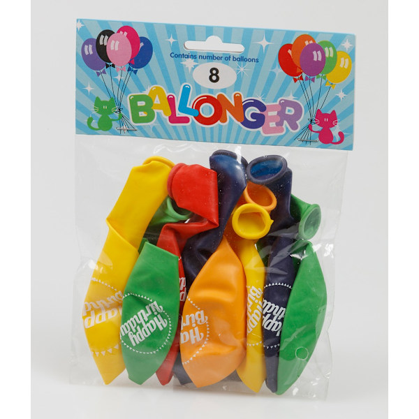 Ballong Happy Birthday 8-pack Latex Mixade Multicolor