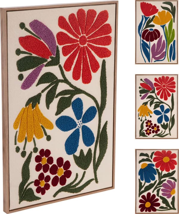 Tavla Växter Blommor Flossad med ram 50x40 cm multifärg
