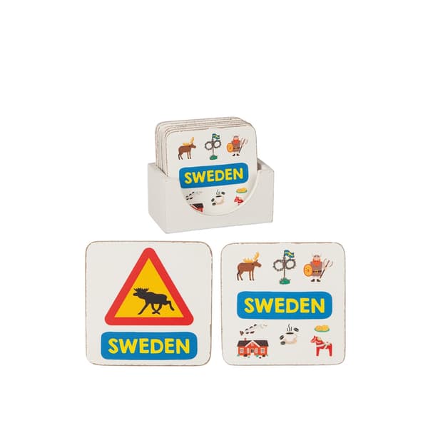 Glasunderlägg Sverige Sweden Älg 6-pack i låda White