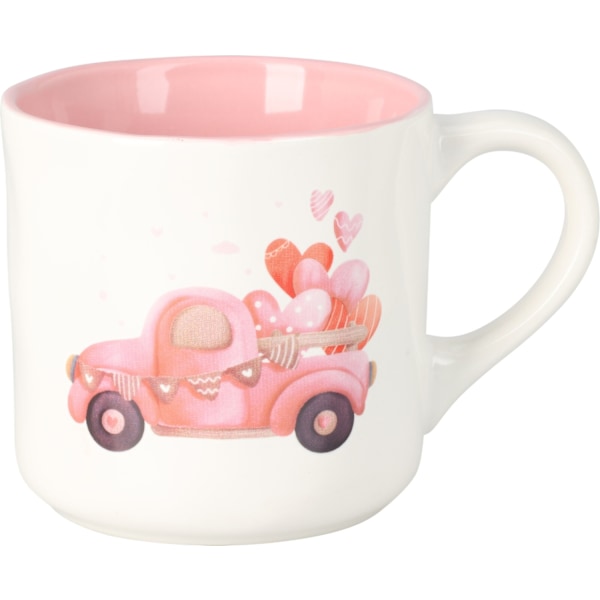 Mugg Rosa Cykel Bil Moped Hjärtan White
