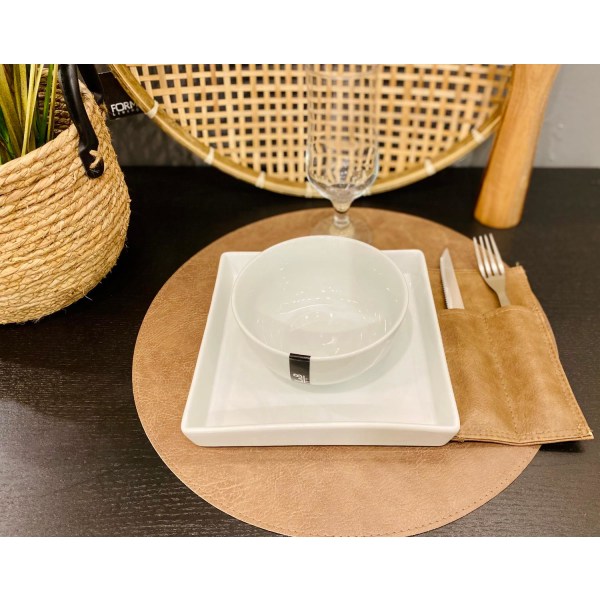 Underlägg Läder/skinnlook grå/bruna Runda 4-p Tablett Brown