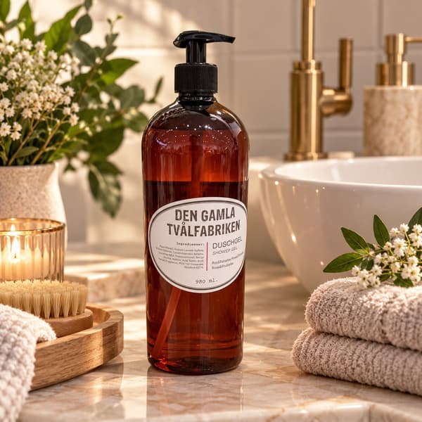 Duschgel med pumpflaska Ros/Rabarber 1000 ml Brun