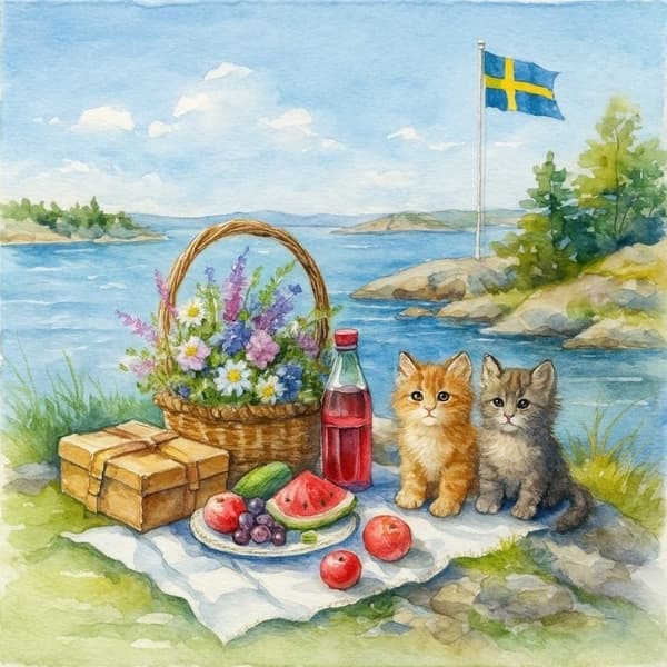 Kaffeservetter Skärgårdskatter 25x25cm 20-pack multifärg