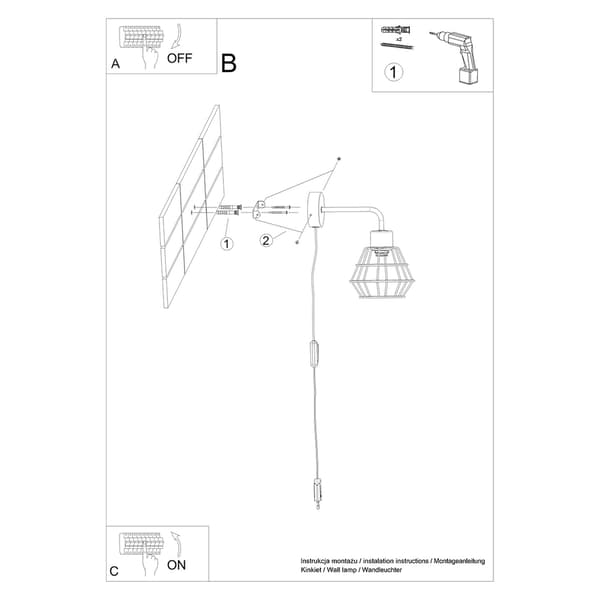 Vägglampa SUBA svart Black