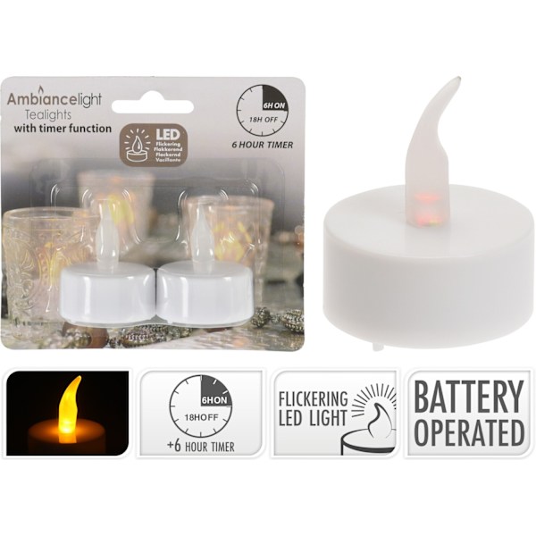 Värmeljus LED med timer 2-pack Vit