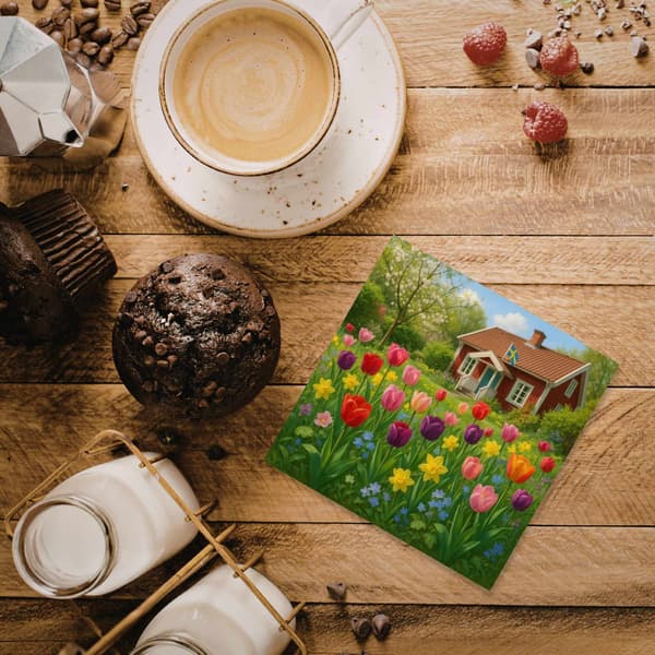 Kaffeservetter Tulpanträdgård 25x25cm 20-pack multifärg