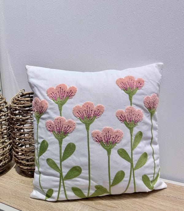 Kudde Blommor Vit/Rosa 45x45 cm Rosa