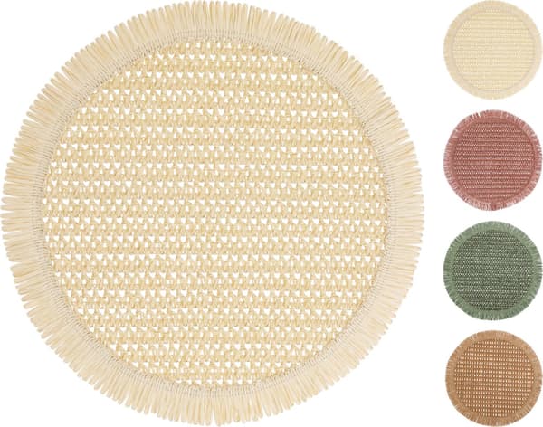 Underlägg Runt Beige Fransar 38 cm 4-pack Beige