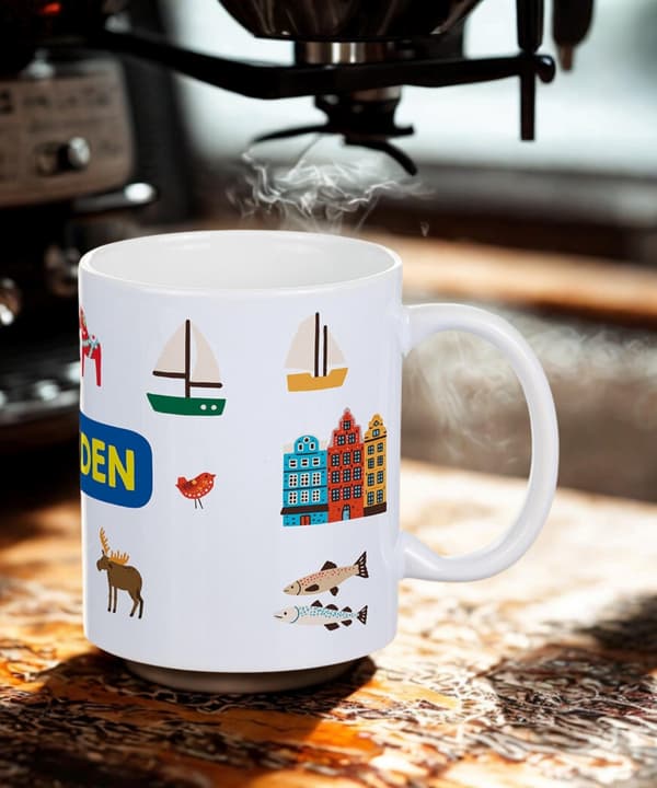 Mugg Sverige Sweden Souvenir Keramik 10 cm Vit