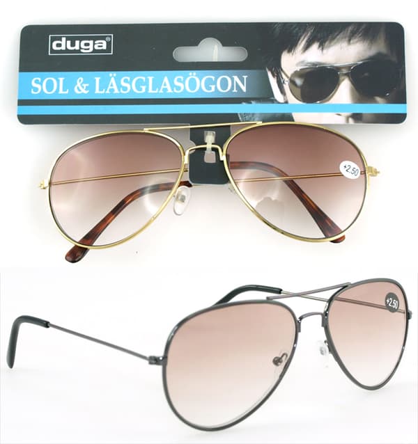 Sol/Läsglasögon Pilot +3.00 Duga Svart Black