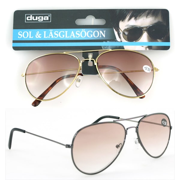 Sol/Läsglasögon Pilot +3.50 Duga Svart Svart