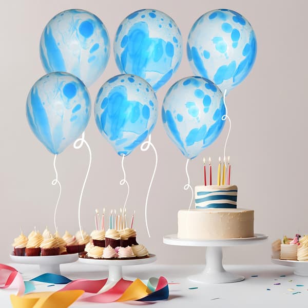 Ballong Blå Marble Marmor 6-pack Latex Blå
