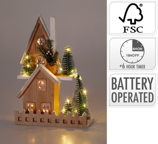 Julby By Hus Led Trä 33 cm Brown