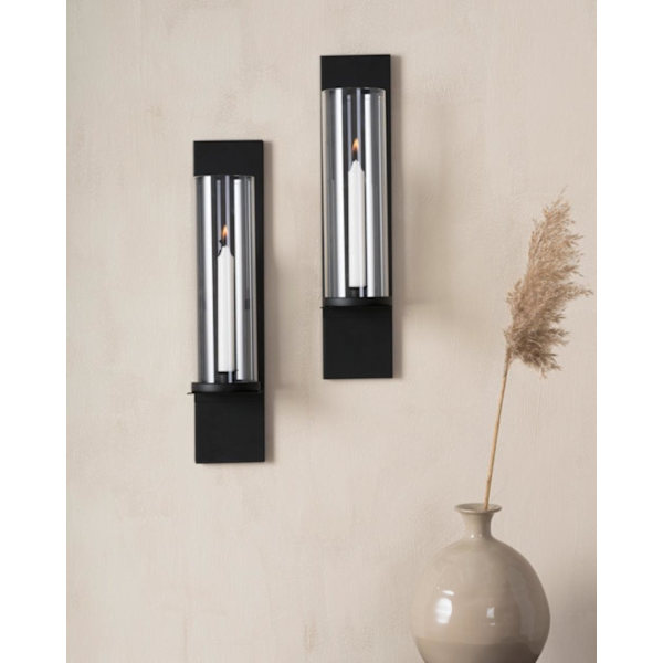 Lampe vegglykt smiing 2-pakke lykt stearinlyslykt veggboks Black