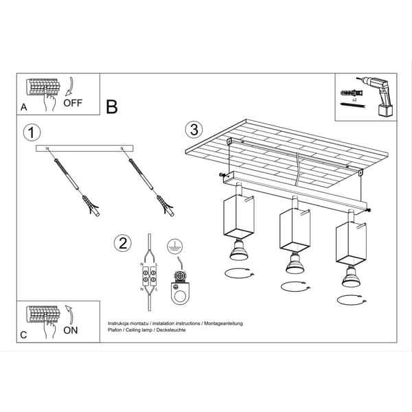 Taklampa MERIDA 3 svart Black