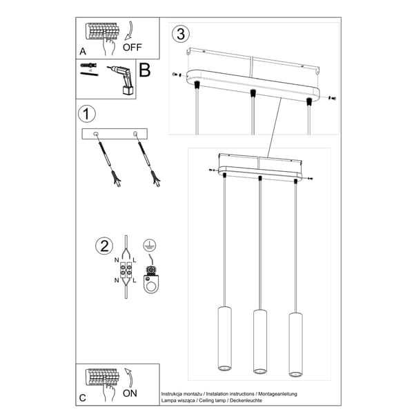 Pendel lampa LUVO 3L Grey