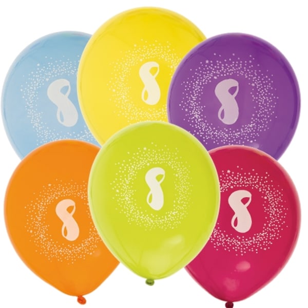 Ballong Födelsedag 8 år 6-pack Latex Mixade Multicolor