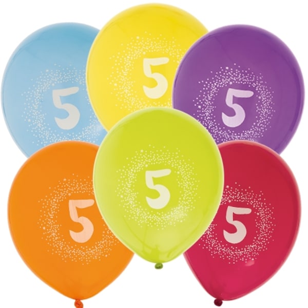 Ballong Födelsedag 5 år 6-pack Latex Mixade Multicolor