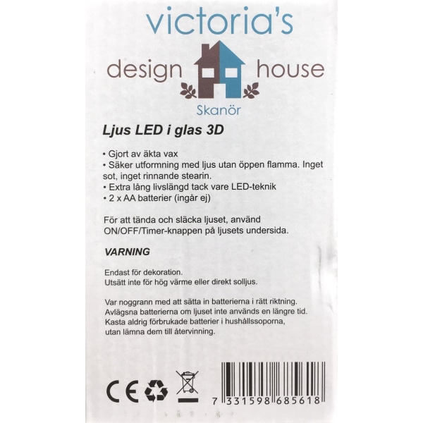 Ljus LED GLAS 3D-låga vitt 15cm Vit