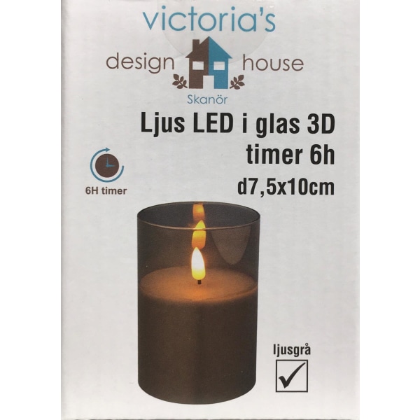 Ljus LED GLAS 3D-låga ljusgrå 10cm grå