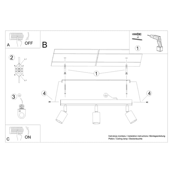 Taklampa VERDO 3L vit White