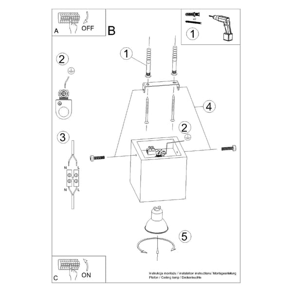 Taklampa QUAD betong Grey