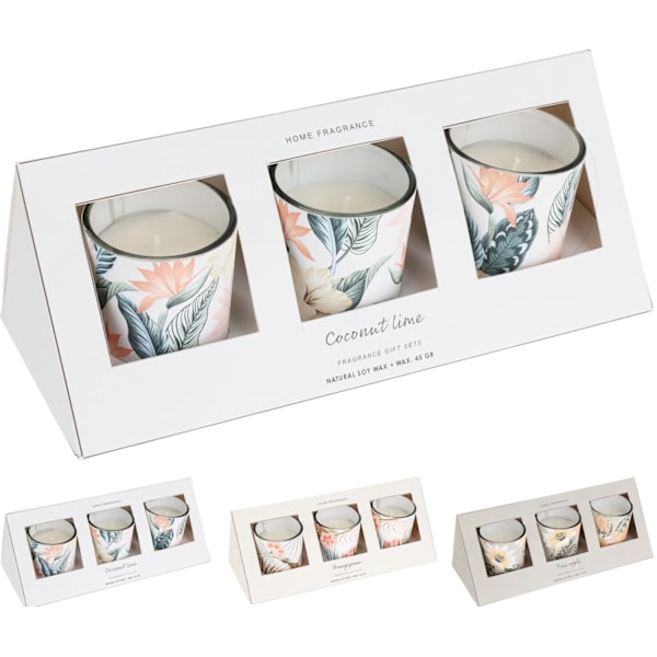 Doftljus 3-pack Coconut Lime Glas White