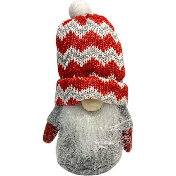 Tomte Luva Röd/Grå zickzack 13 cm grå