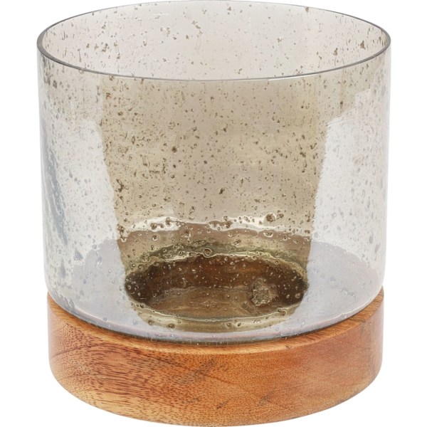 Lykta Stormlykta Ljushållare Trä/Glas 17 cm Transparent