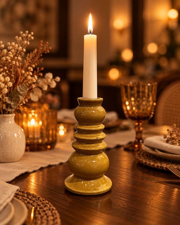 Ljusstake Keramik Brun 15,5 cm Brown