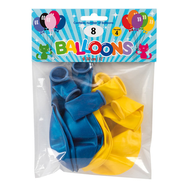 Ballong Metallic Gul & Blå 8-pack Latex Gul