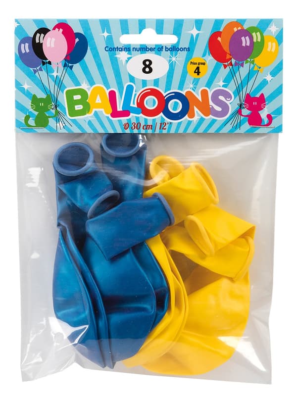 Ballong Metallic Gul & Blå 8-pack Latex Yellow