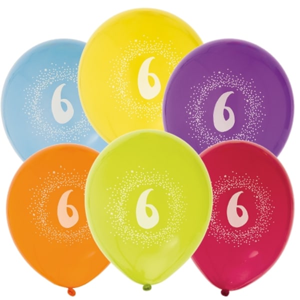 Ballong Födelsedag 6 år 6-pack Latex Mixade Multicolor