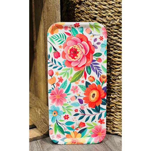 Bricka Blommor Melamin White