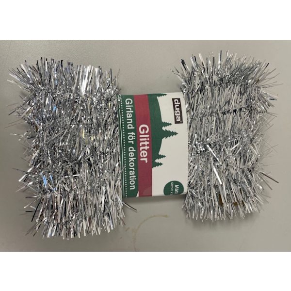 Glitter Girlang Silver Flamsäker 3 meter Silver