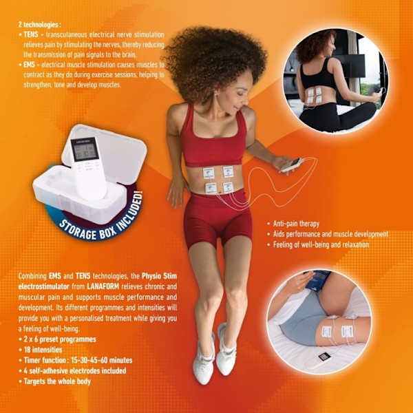 Physio Stim – TENS och EMS Muskelstimulator Smärtlindring och Muskelåterhämtning multifärg
