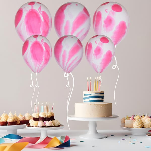 Ballong Rosa Marble Marmor 6-pack Latex Rosa