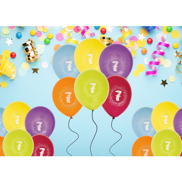 Ballong Födelsedag 7 år 6-pack Latex Mixade Multicolor