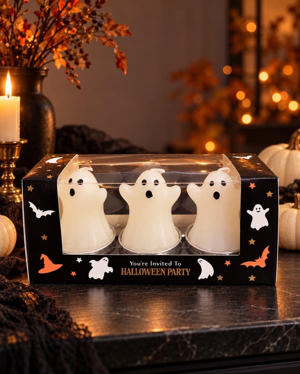 Ljus Halloween Spöken Värmeljus 3-pack Vit