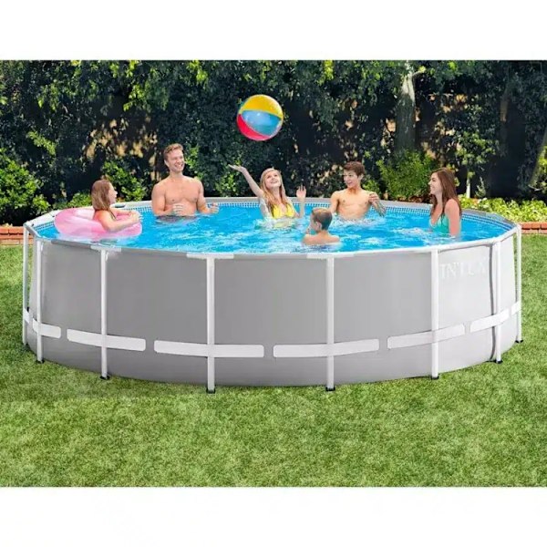 Intex Prism Rund pool med metalramme 457x122cm inkl. pumpe og stige Grey