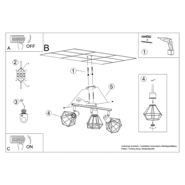 Taklampa ARTEMIS 3 svart Black