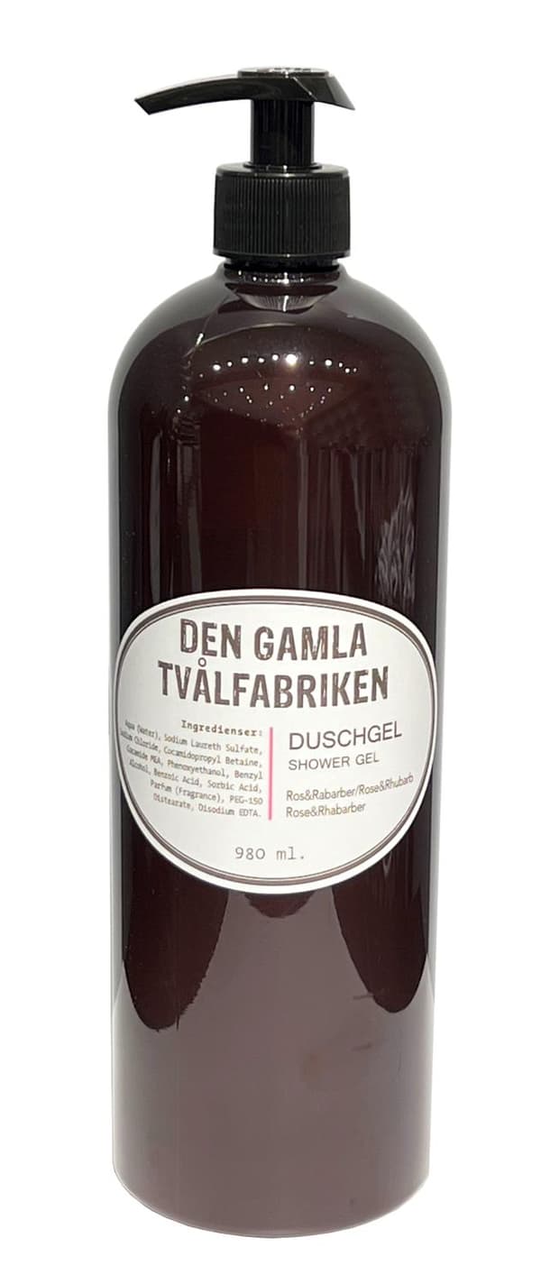 Duschgel med pumpflaska Ros/Rabarber 1000 ml Brun