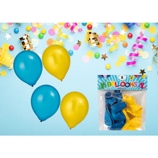 Ballong Metallic Gul & Blå 8-pack Latex Gul
