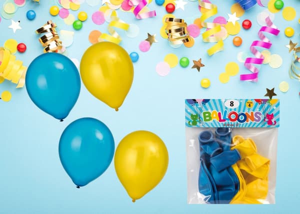Ballong Metallic Gul & Blå 8-pack Latex Yellow