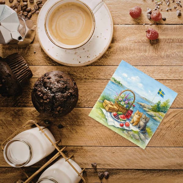 Kaffeservetter Skärgårdskatter 25x25cm 20-pack multifärg